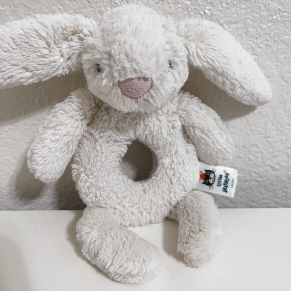 Little Jellycat Off-White Bunny Rabbit Plush Ring Rattle Lovey Toy Grabber 7'' - Picture 5 of 10